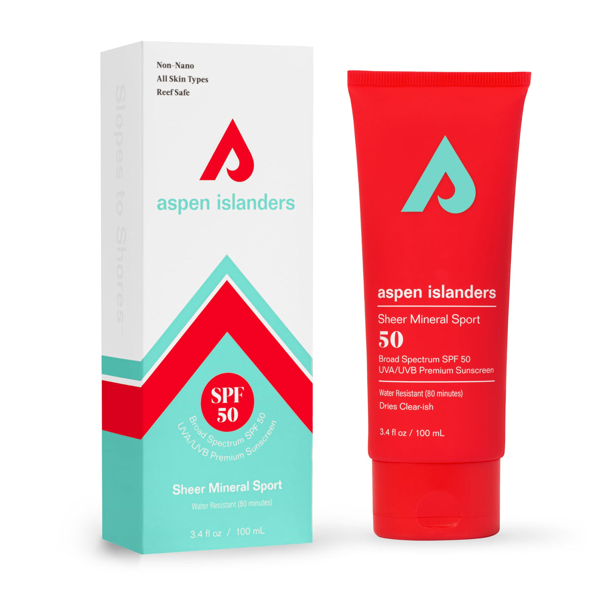 aspen islanders front tube showing clean reef-safe sunscreen packaging and SPF benefit
