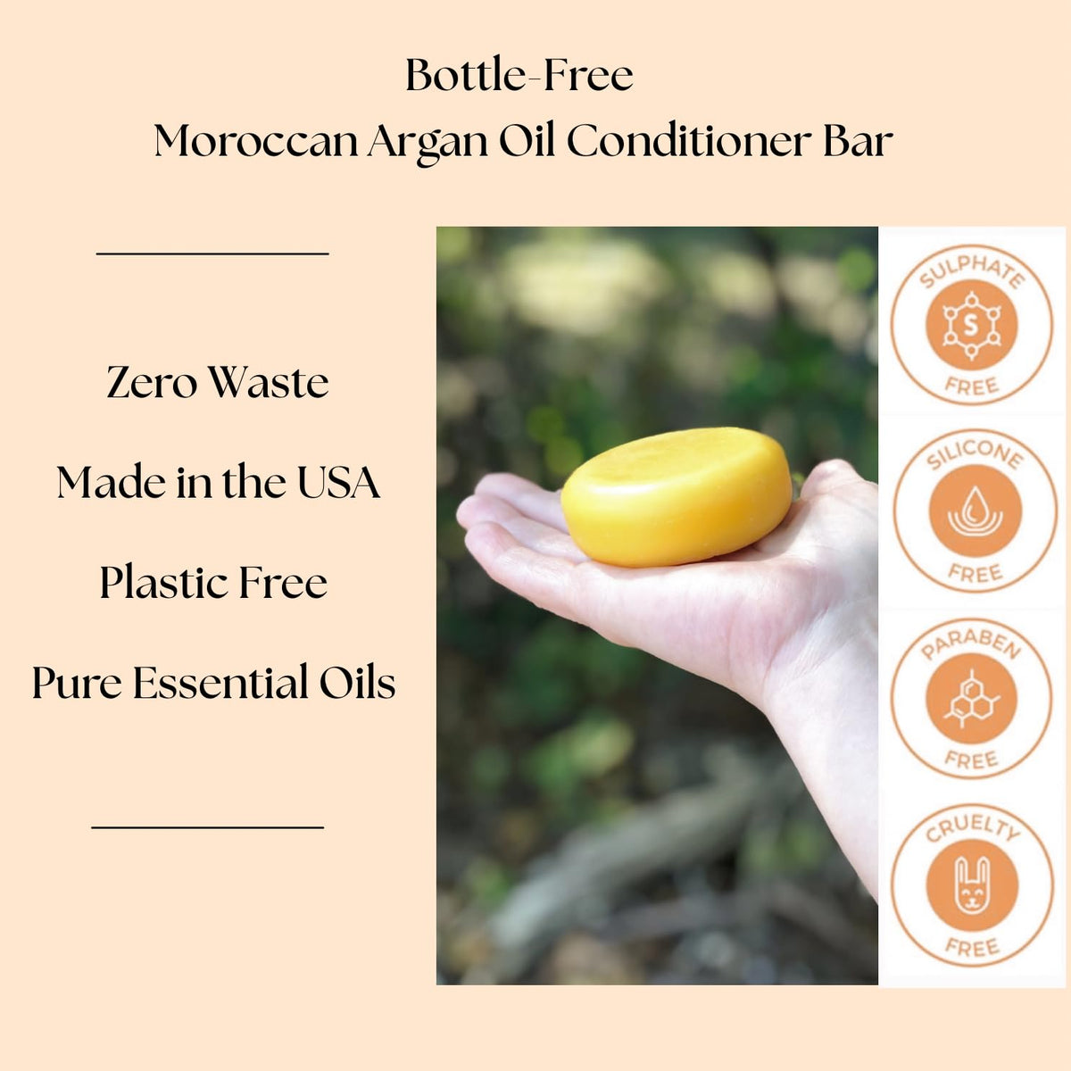 Aspen Kay Naturals conditioner bar held in hand to show compact travel-friendly size