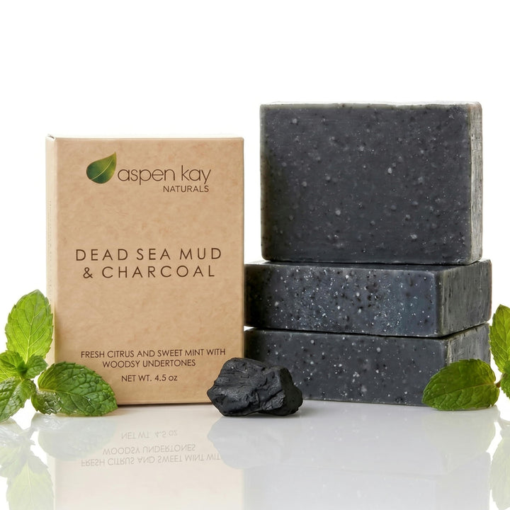 Aspen Kay front packaging showing Dead Sea mud and charcoal benefits