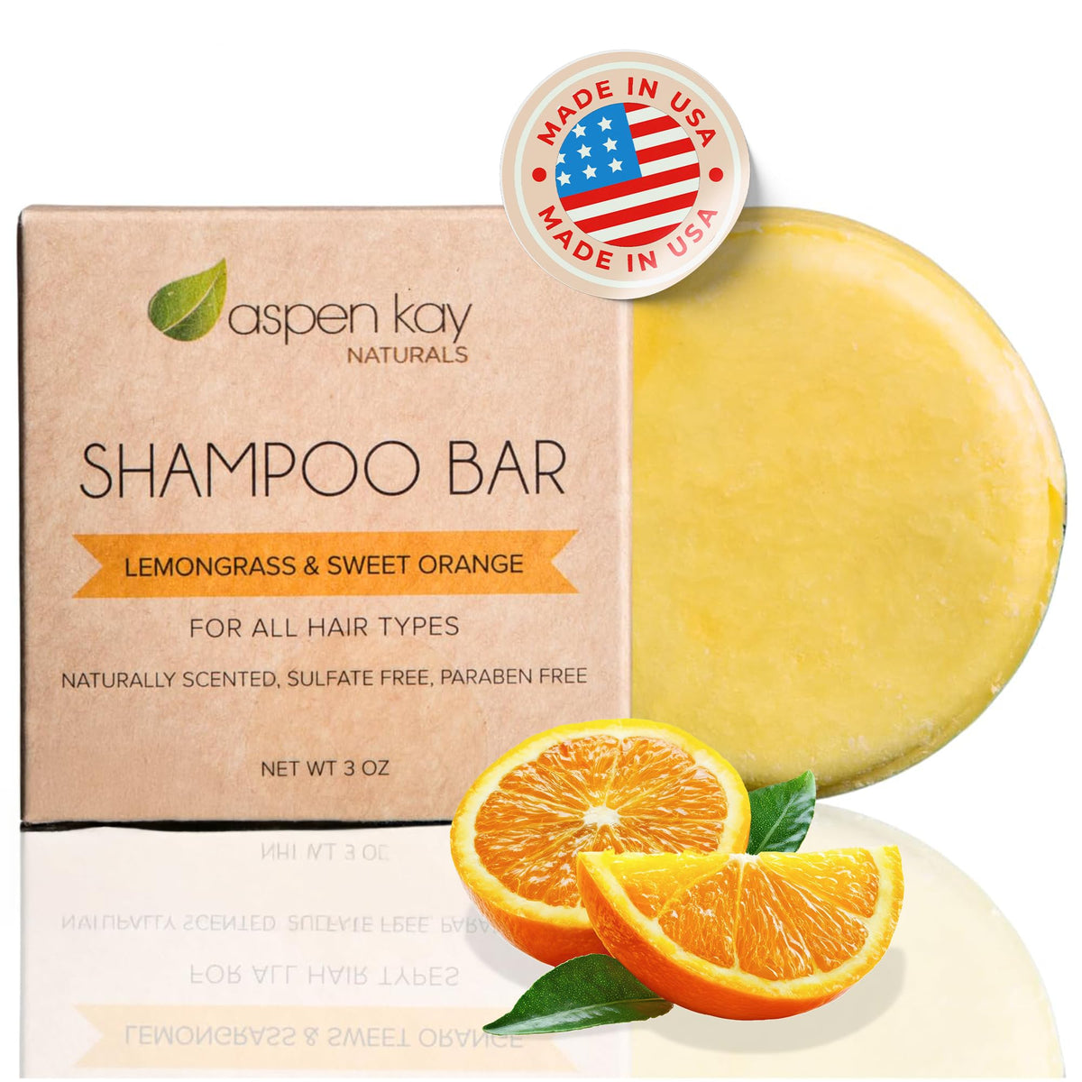 Aspen Kay front packaging showing shampoo bar and eco benefits