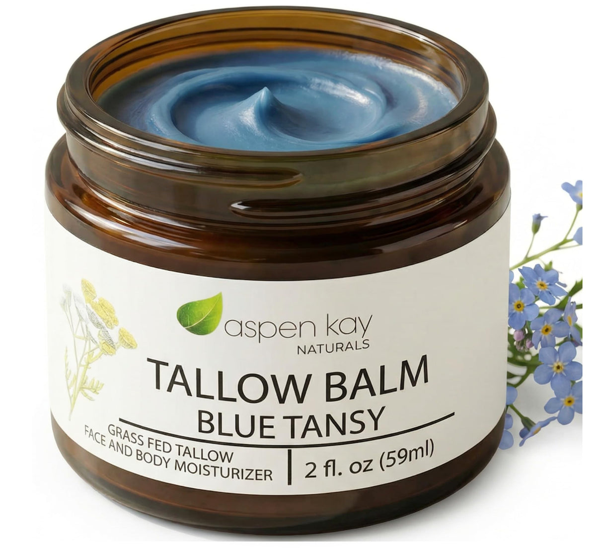 Aspen Kay Naturals front jar showing label and 2 fl oz size, highlighting clean natural ingredients