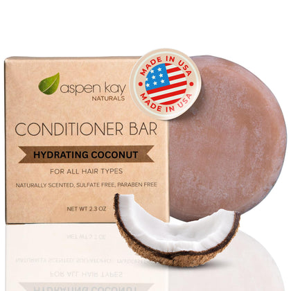 Aspen Kay Naturals front packaging showing conditioner bar and benefits