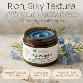Aspen Kay Naturals botanicals with blue tansy and helichrysum, illustrating calming scent benefit