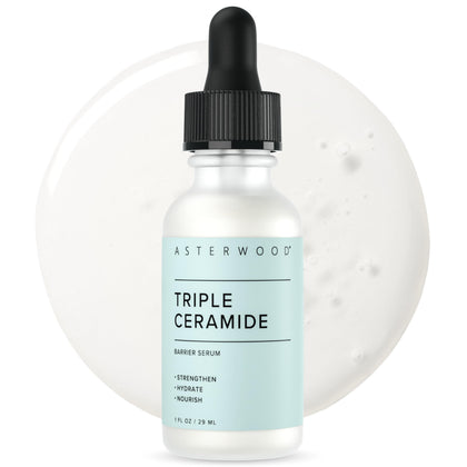 Asterwood front bottle showing design and product identity, clear barrier-restoring benefit