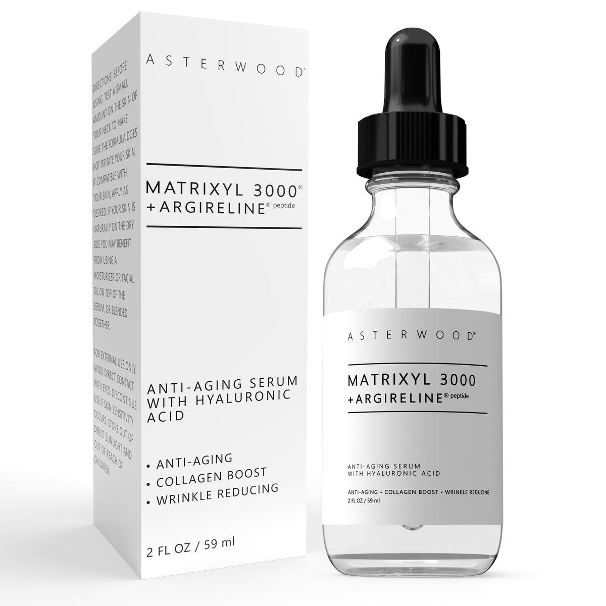 Asterwood front bottle showing sleek 2 fl oz anti-aging serum packaging and ease of use