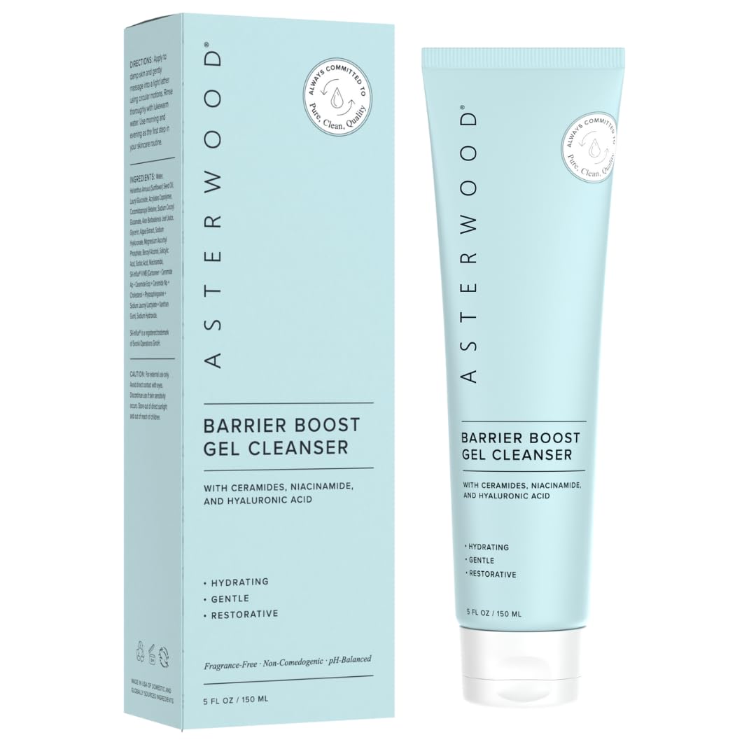 Asterwood front packaging showing clean gel cleanser and benefits