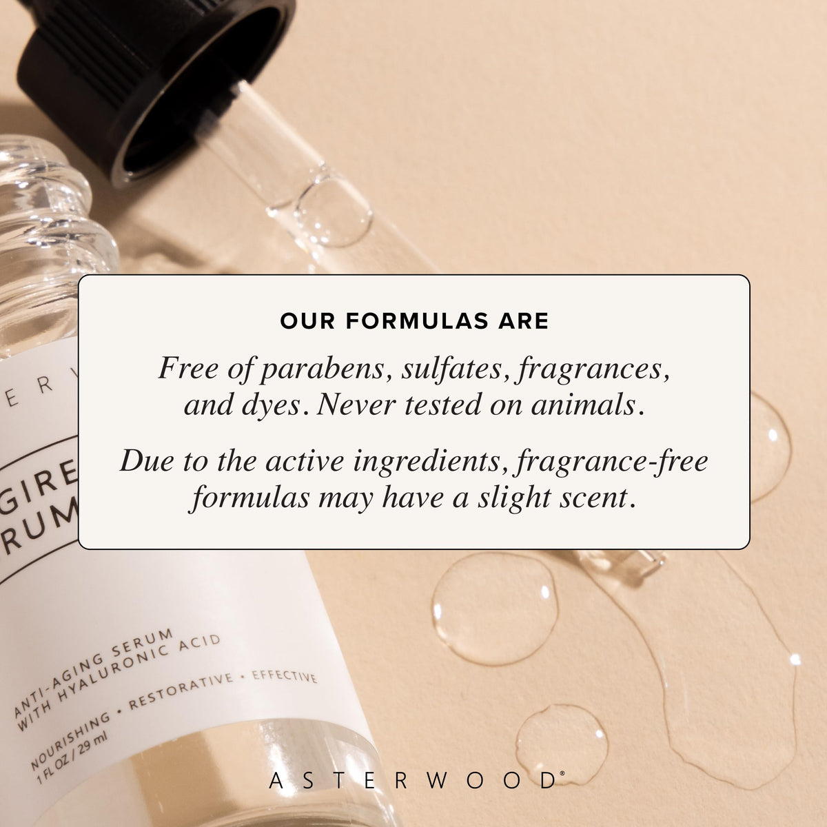 Asterwood visual of hyaluronic acid ingredient emphasizing hydration boost benefit