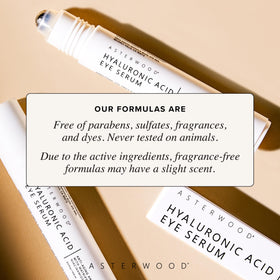 Asterwood label highlighting peptides Matrixyl and Argireline and benefits