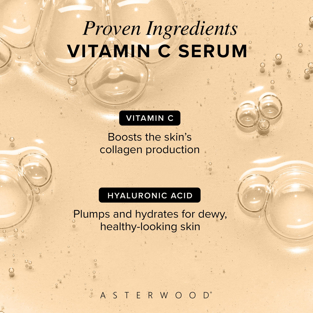 Asterwood serum drop on skin close-up highlighting nourishing, smoothing benefit