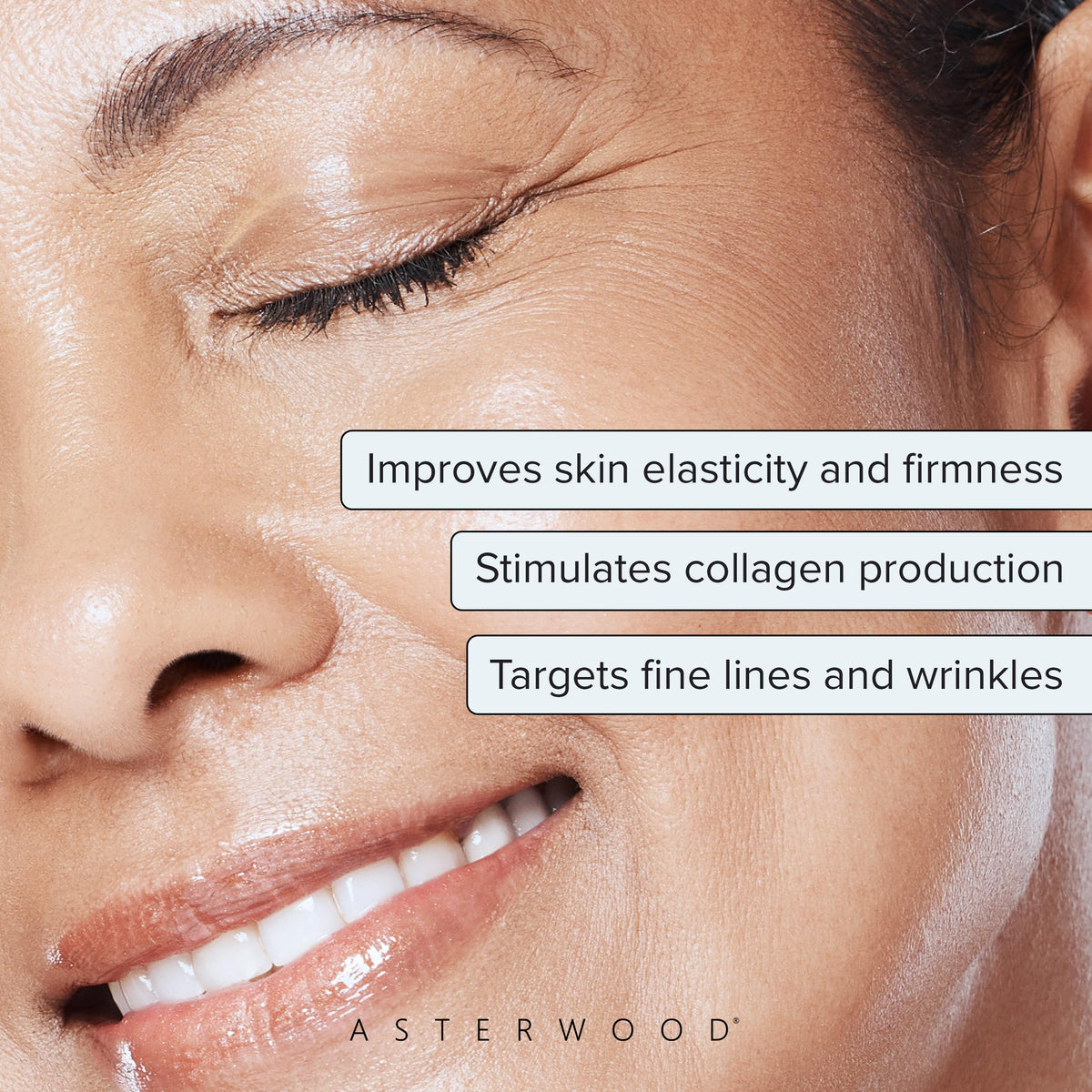 Asterwood dropper closeup releasing a serum drop to highlight precise application