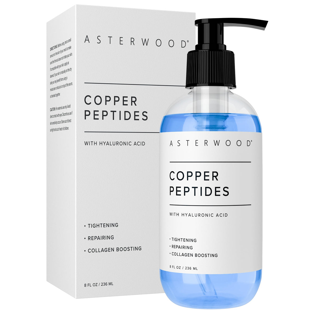 Asterwood front bottle showing clear serum packaging and brand benefit