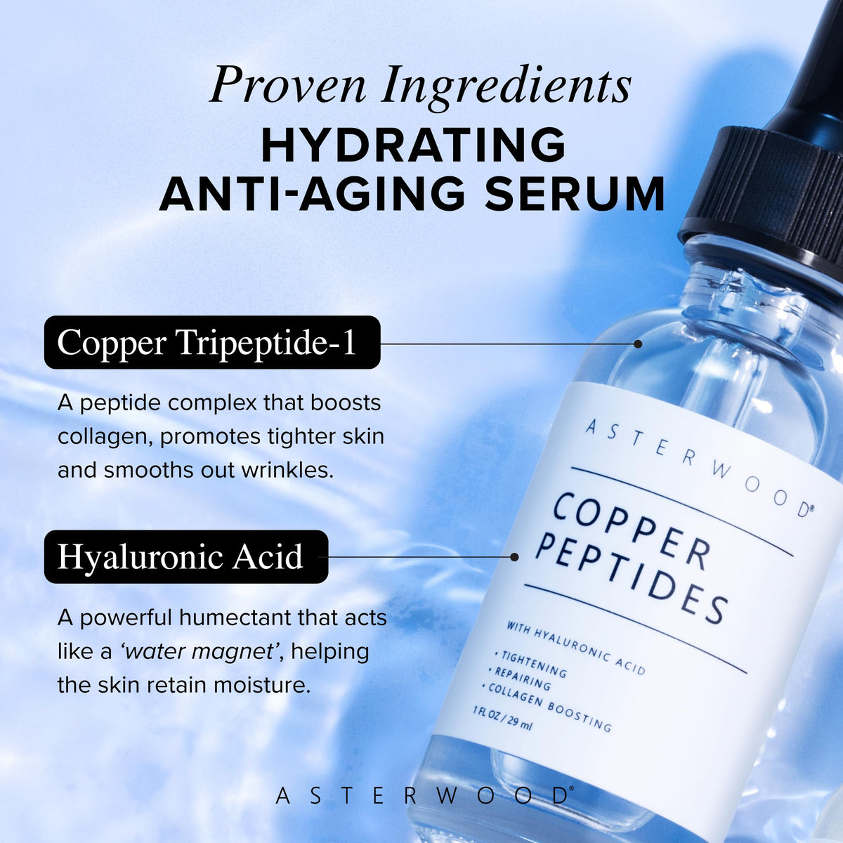 Asterwood texture close-up showing smooth serum and immediate absorption benefit