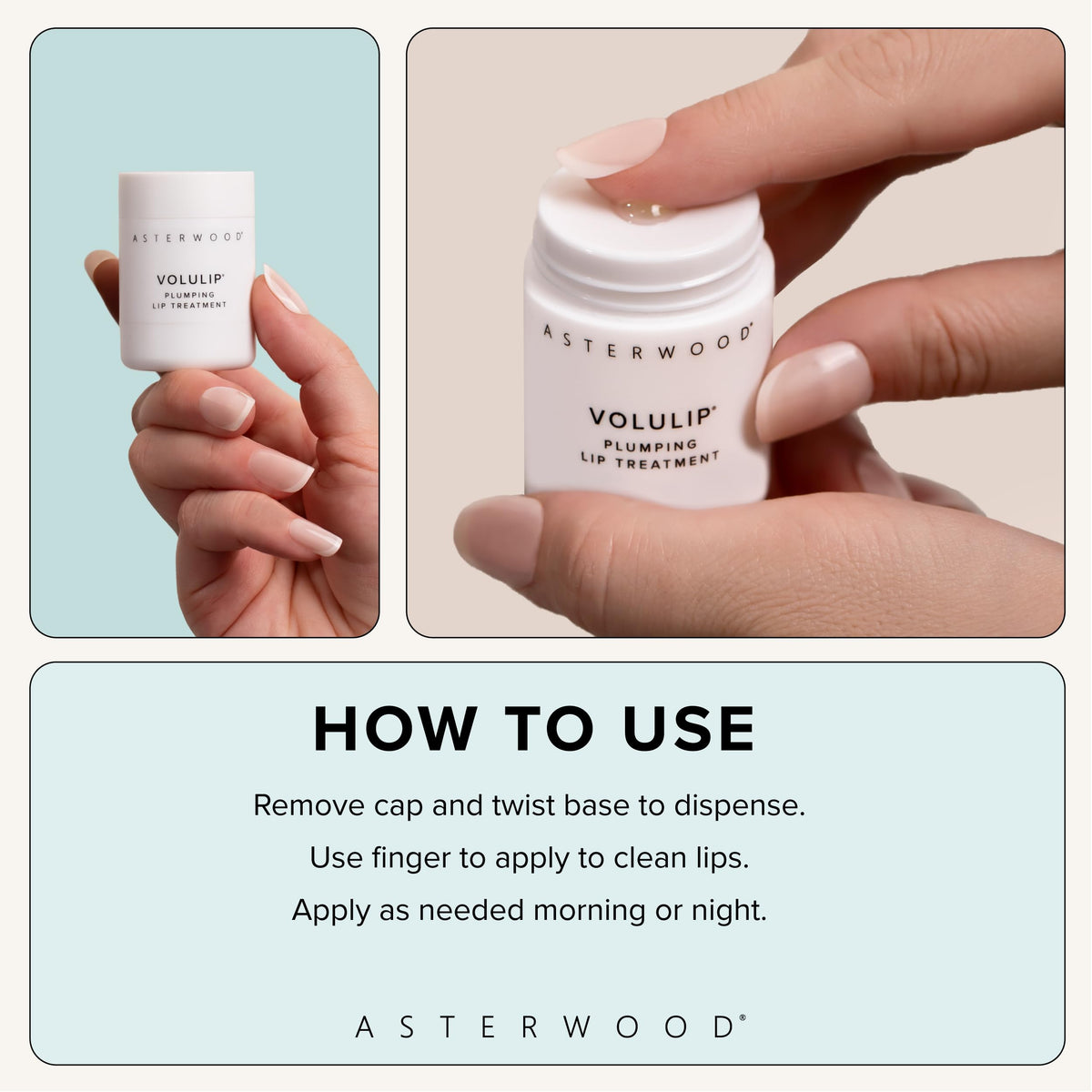 Asterwood size in hand illustrating 0.5 fl oz travel-friendly convenience