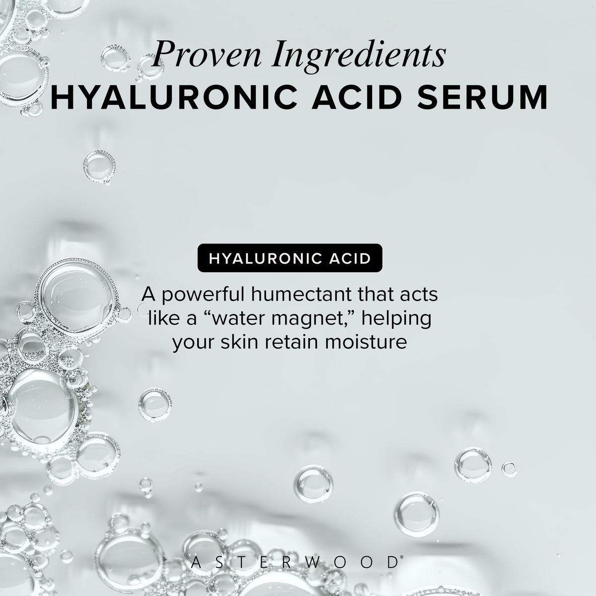 Asterwood texture drops on skin demonstrating lightweight, fast-absorbing hydration