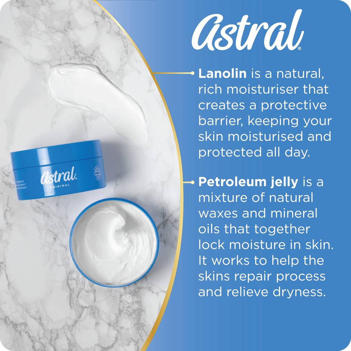 ASTRAL cream texture close-up demonstrating rich absorbent hydration