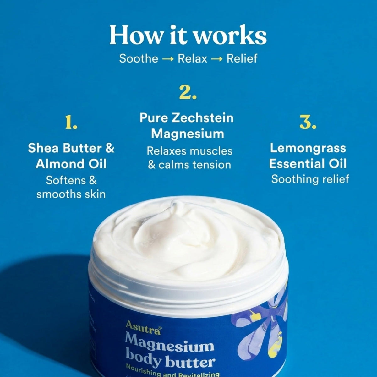 ASUTRA jar on bathroom counter in lifestyle scene suggesting daily self-care routine benefits