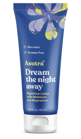 ASUTRA front packaging showing Dream the Night Away bottle and benefits