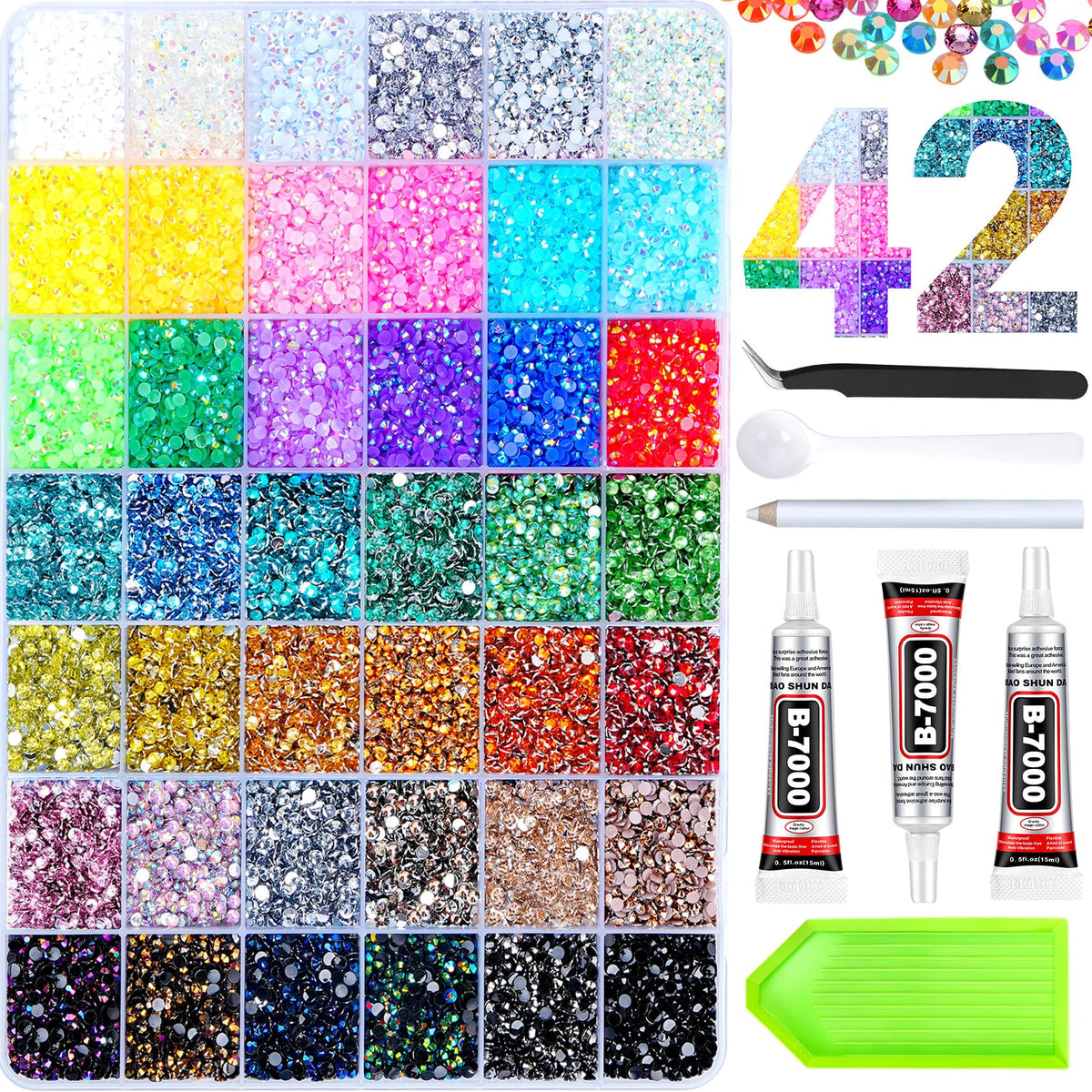 Atifober kit front packaging showing full rhinestone assortment and tools for easy project start