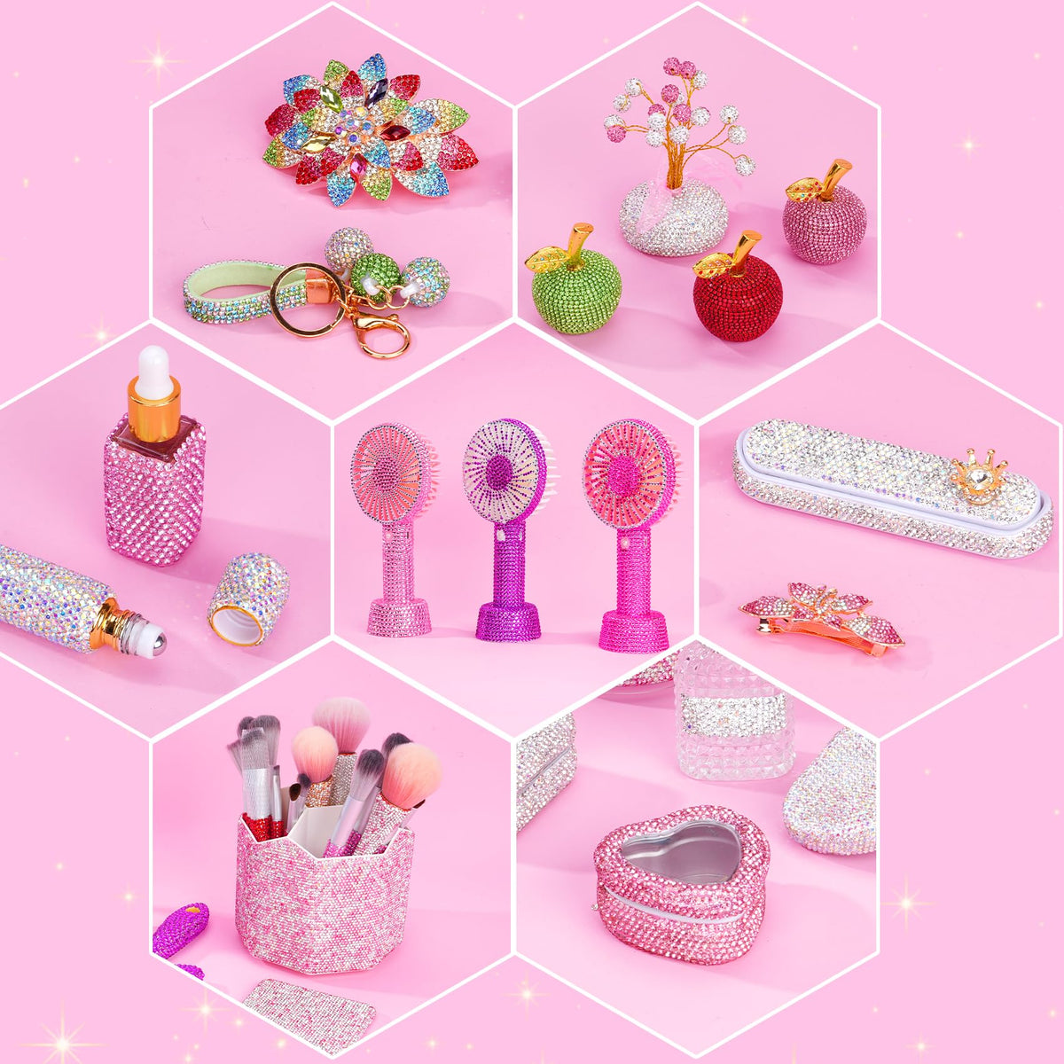 Atifober rhinestones and tools on a craft table illustrating ready-to-use kit for projects