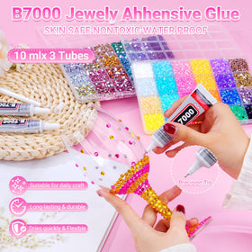 Atifober pickup pen, tweezers, and B7000 glue laid out for precise crafting and strong hold