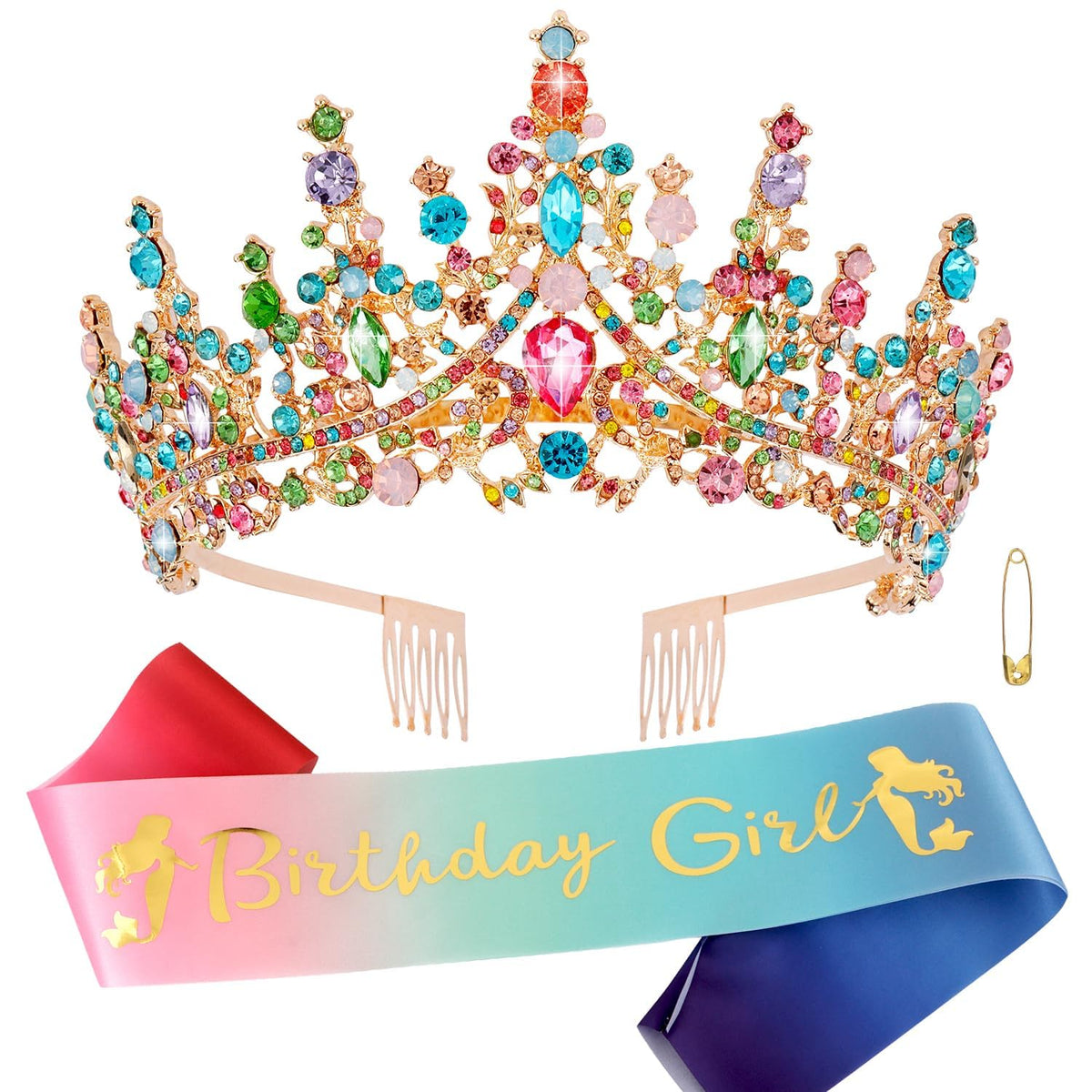 Atoden front view multicolor tiara showing festive sparkle and polish