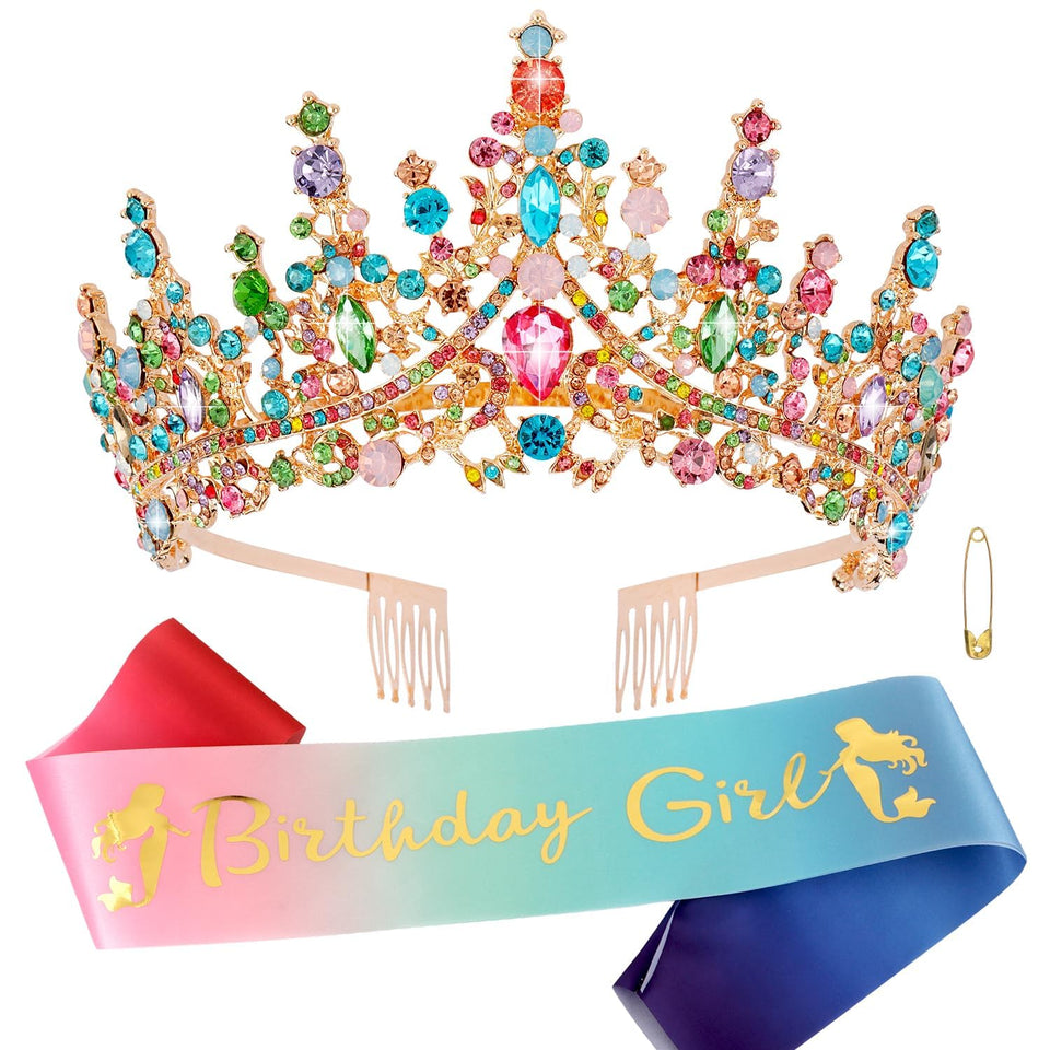 Atoden front view multicolor tiara showing festive sparkle and polish
