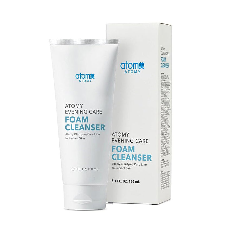 A.T.O.M.Y evening care foam cleanser front tube showing label and size for clear identification and convenience