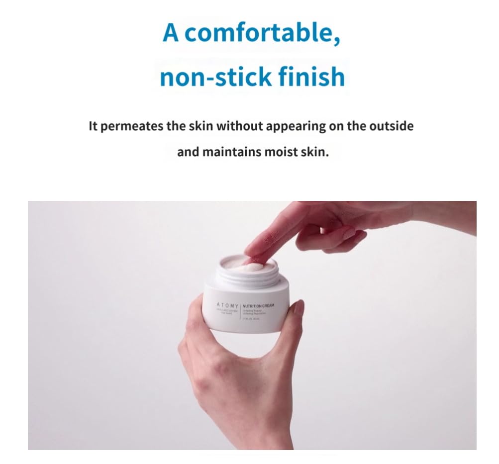 ATOMY cream being applied to finger demonstrating easy spreadability benefit