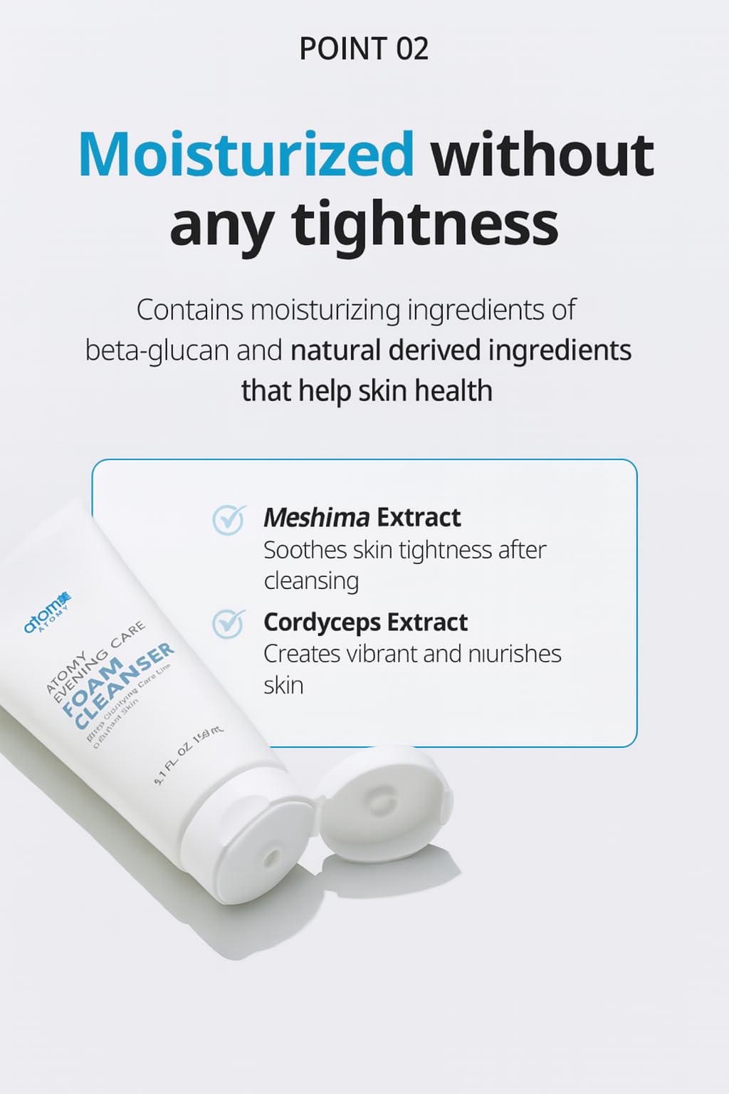 A.T.O.M.Y 5.1 fl oz tube next to a hand to show compact travel-friendly size and portability
