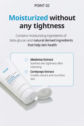A.T.O.M.Y 5.1 fl oz tube next to a hand to show compact travel-friendly size and portability