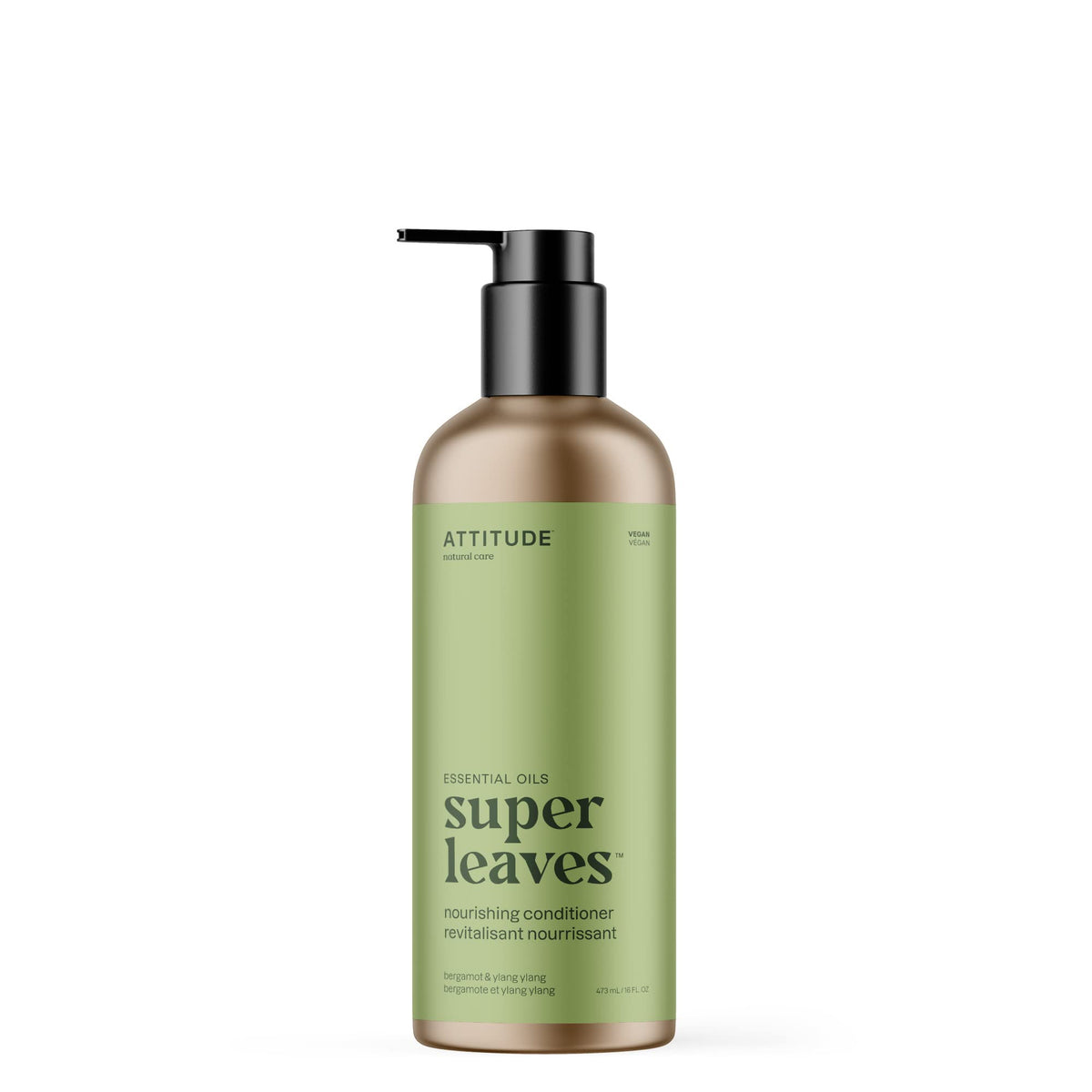 ATTITUDE bottle front view showing bergamot ylang ylang label and moisturizing benefit