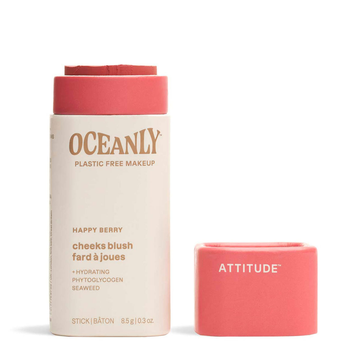ATTITUDE blush stick front packaging showing label and color, eco benefit
