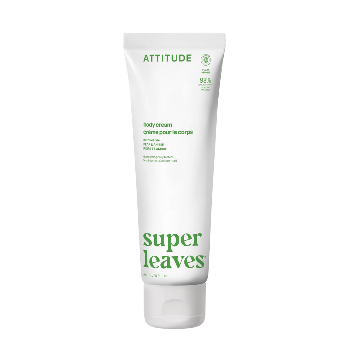 BIO SPECTRA ATTITUDE front packaging shows size and pear amber scent benefits