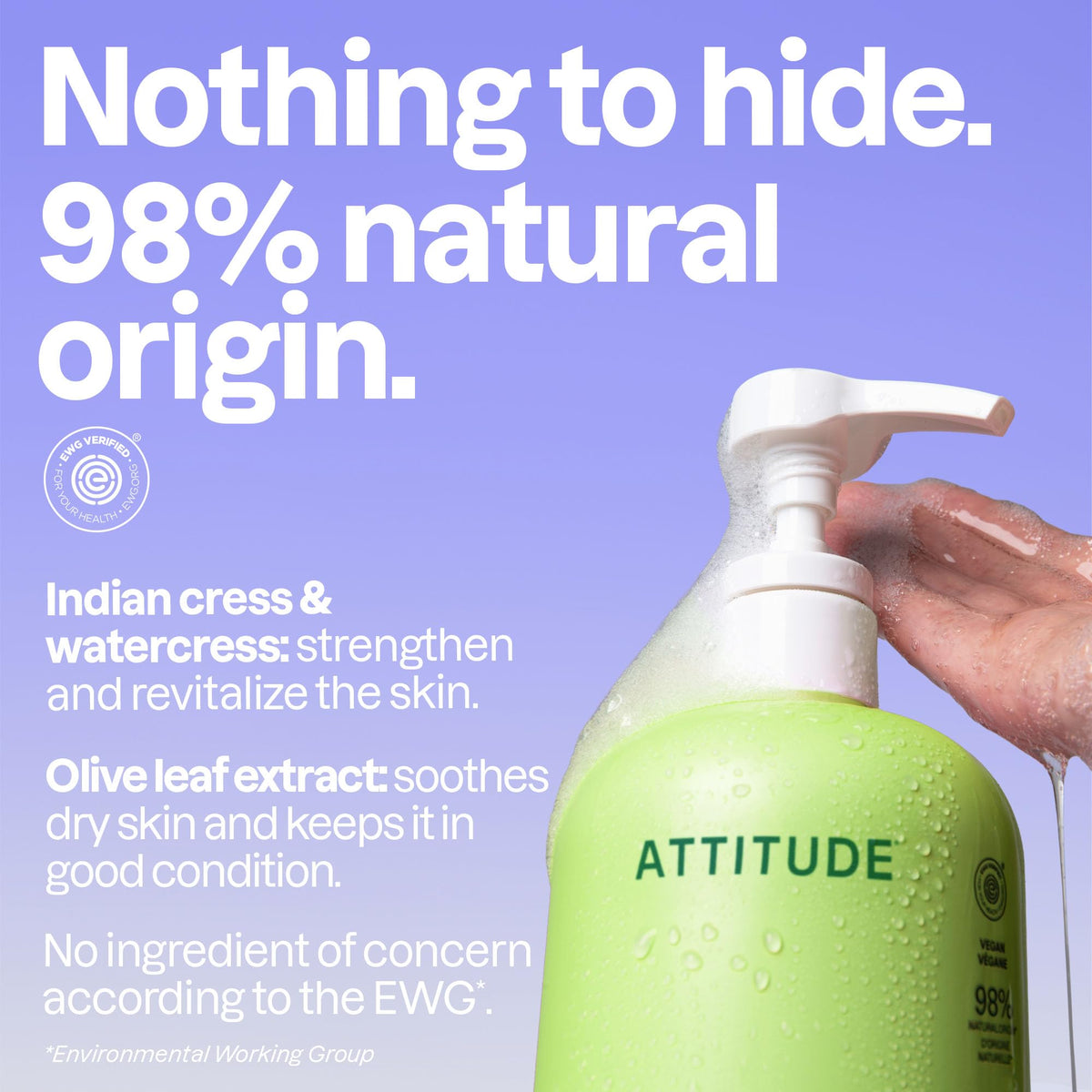 ATTITUDE close-up label showing natural ingredients and transparency benefit