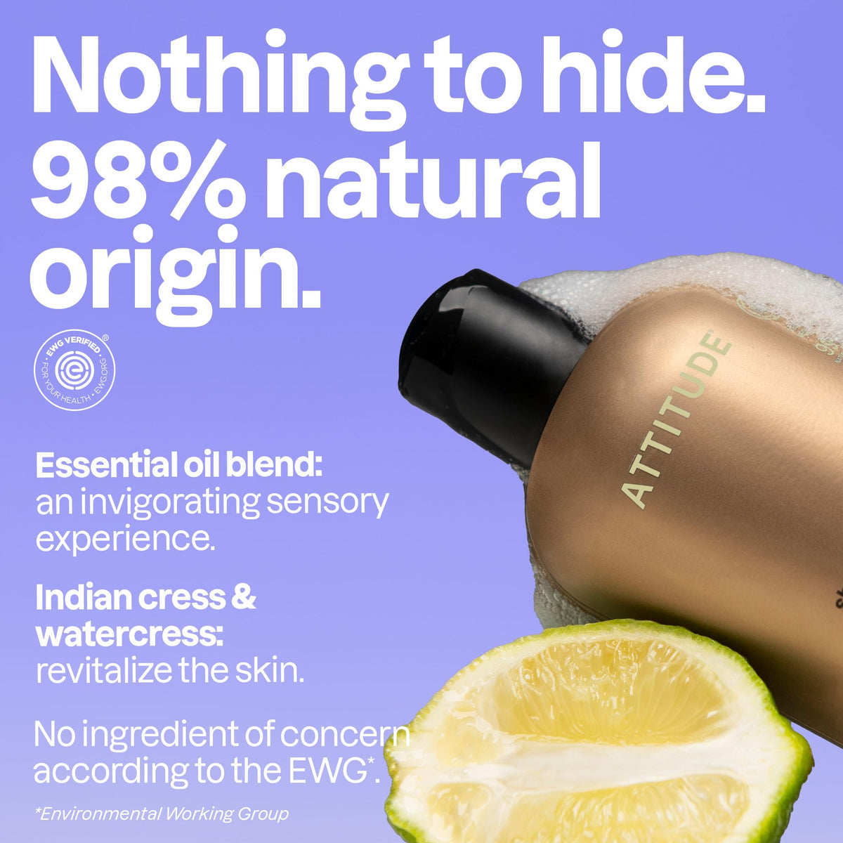 ATTITUDE surrounded by watercress and Indian cress extracts showing plant-based benefit