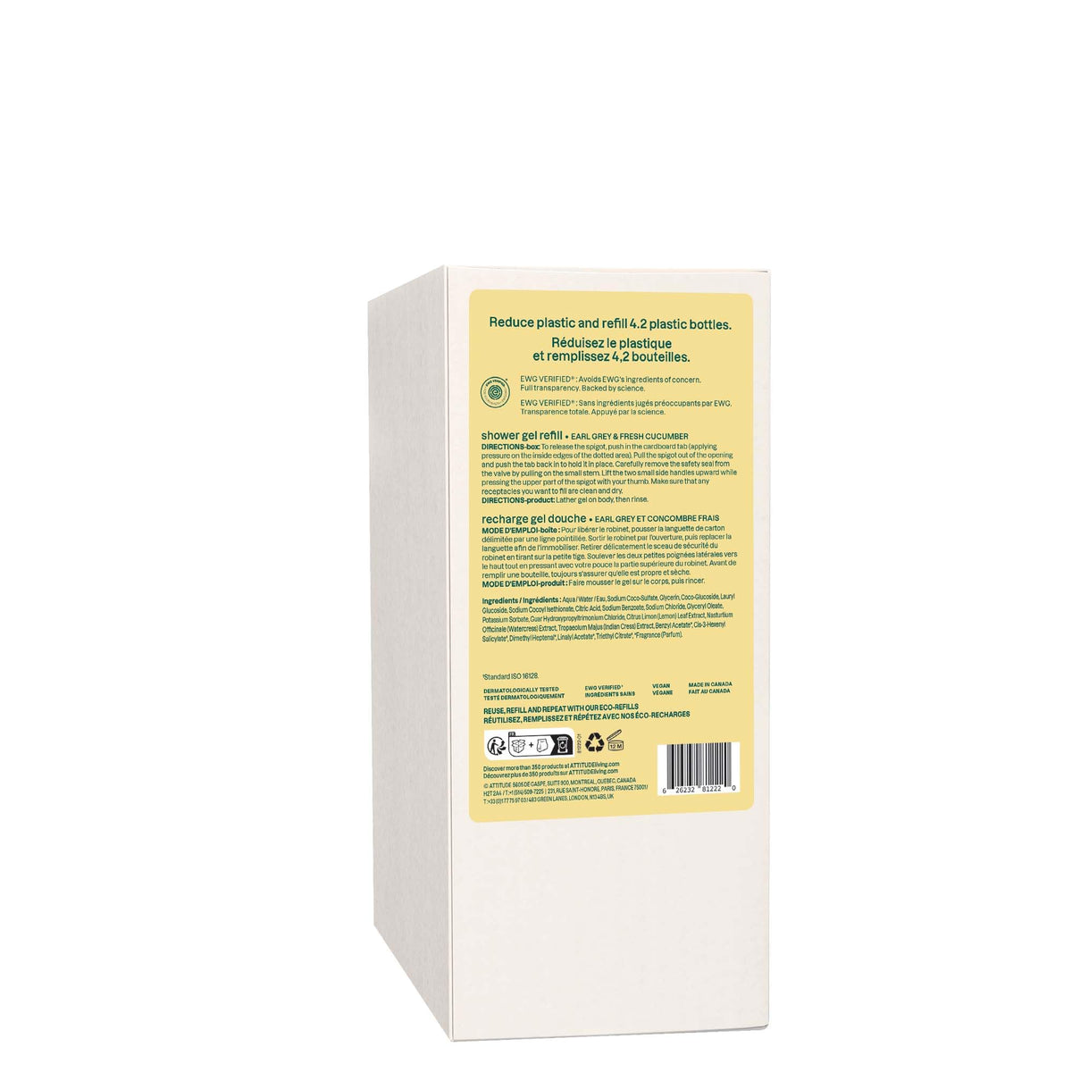 ATTITUDE FSC badge and cardboard refill demonstrating reduced plastic waste benefit