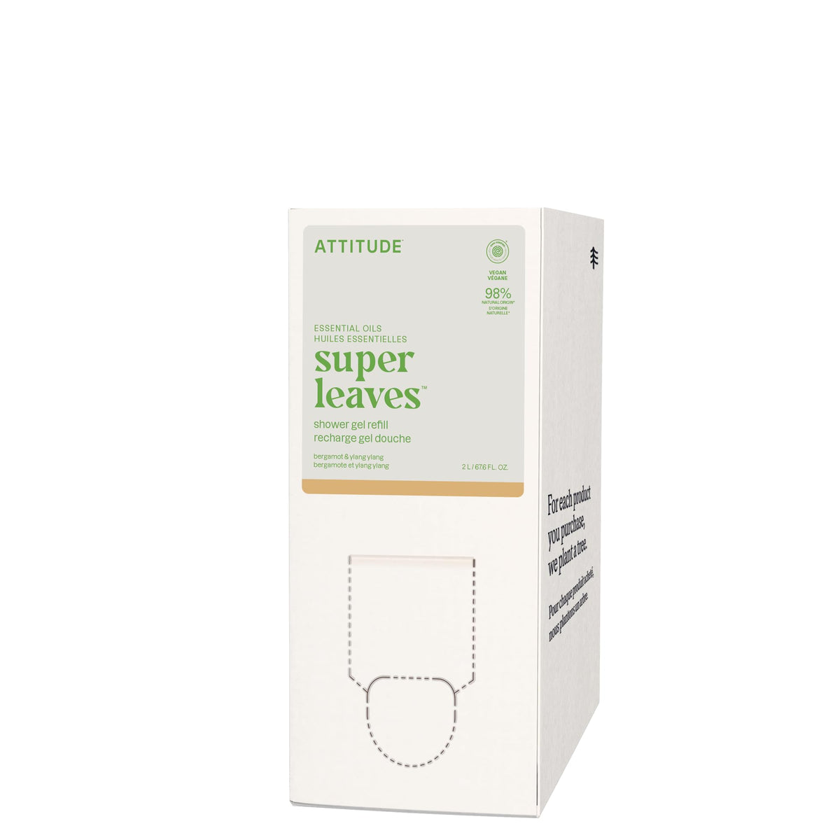 ATTITUDE refill pouch front showing bergamot ylang ylang benefit