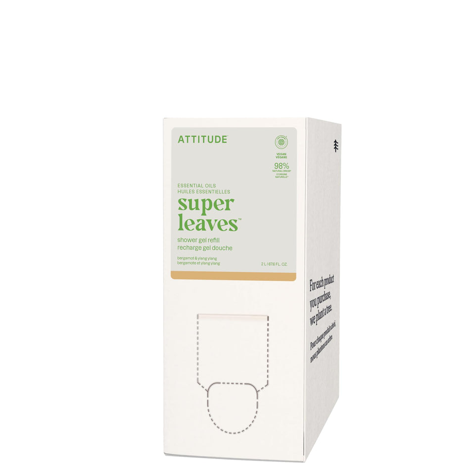 ATTITUDE refill pouch front showing bergamot ylang ylang benefit