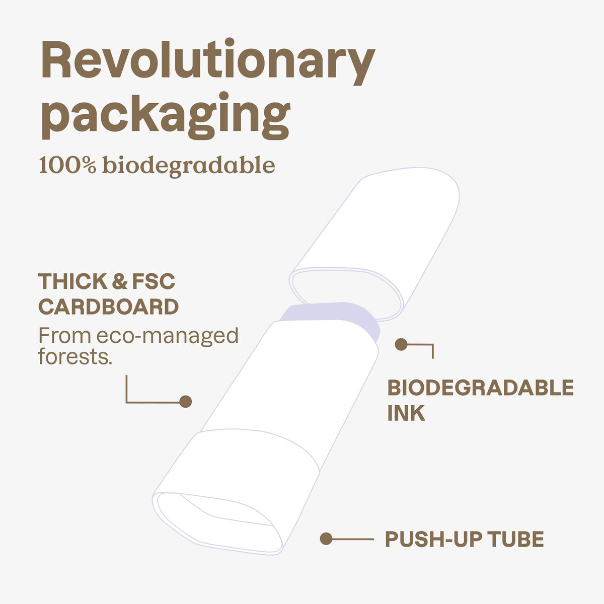 BIO SPECTRA ATTITUDE cardboard tube detail emphasizing plastic-free sustainable packaging benefit
