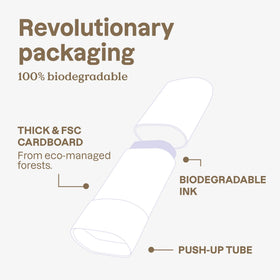 BIO SPECTRA ATTITUDE cardboard tube detail emphasizing plastic-free sustainable packaging benefit