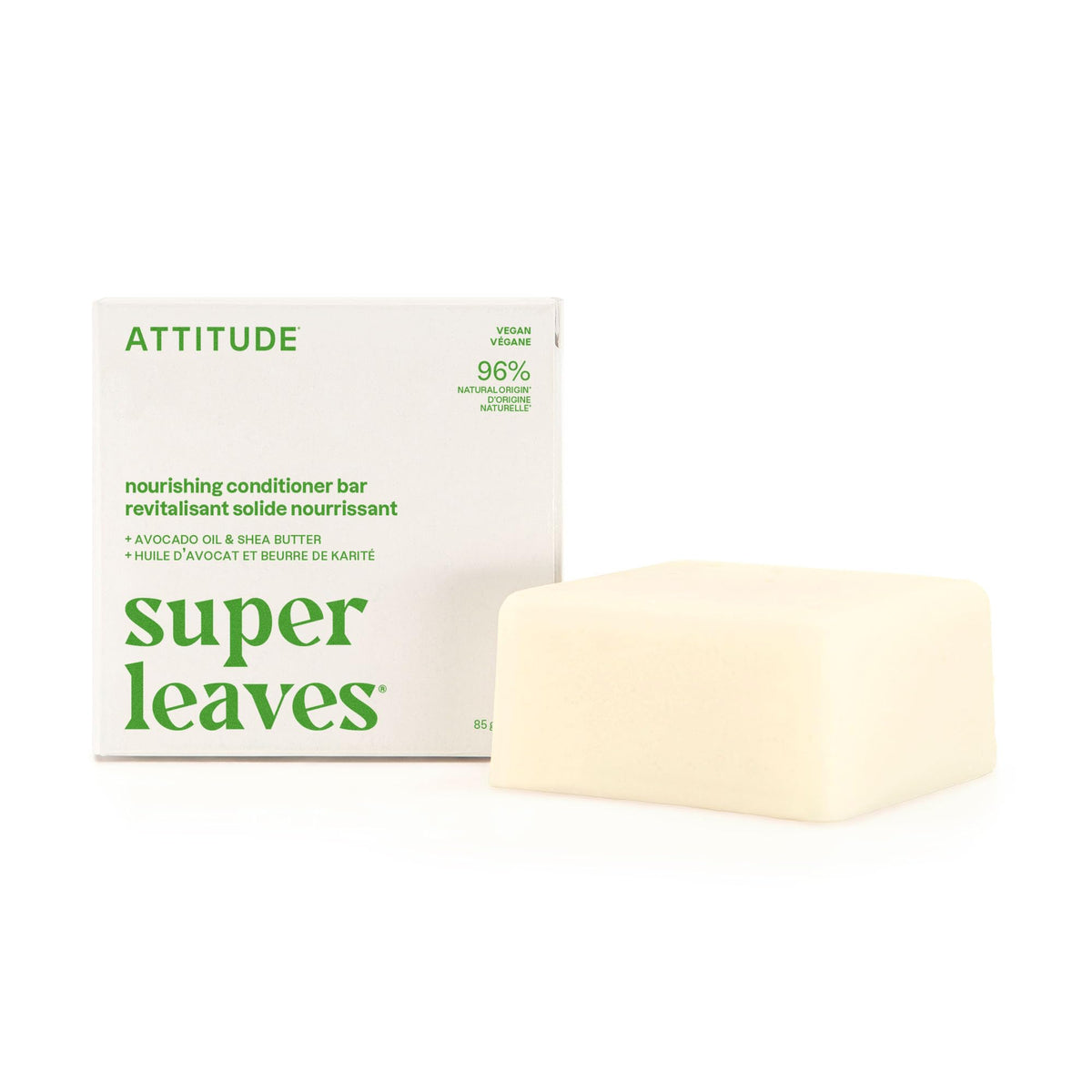 ATTITUDE conditioner bar front packaging showing recyclable box and scent benefits