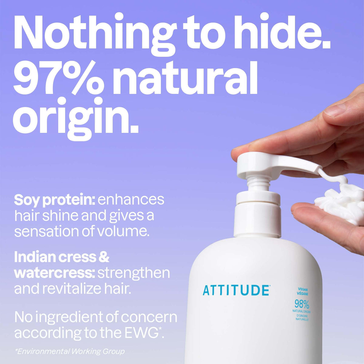 ATTITUDE 32 fl oz conditioner next to common bottle to show large household size benefit