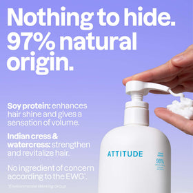 ATTITUDE 32 fl oz conditioner next to common bottle to show large household size benefit