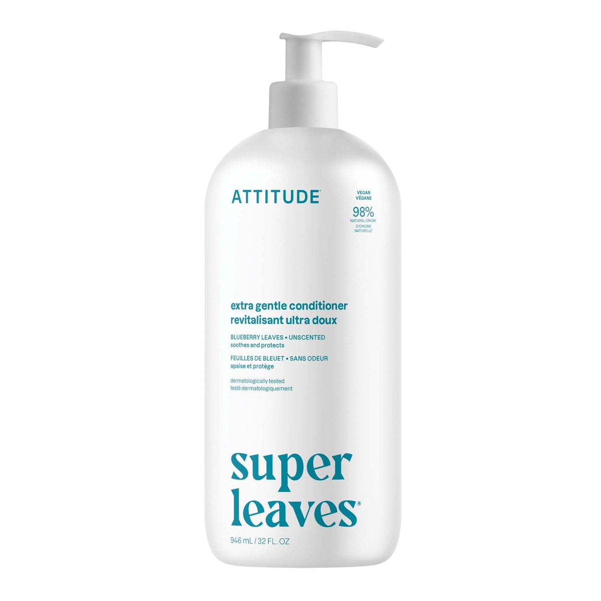 ATTITUDE extra gentle conditioner front label showing unscented clean formulation benefit