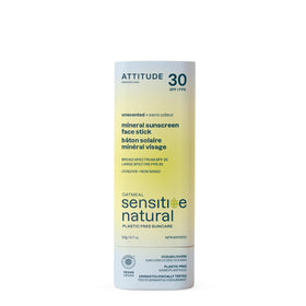 ATTITUDE face stick front packaging shows compact, plastic-free tube and SPF benefit