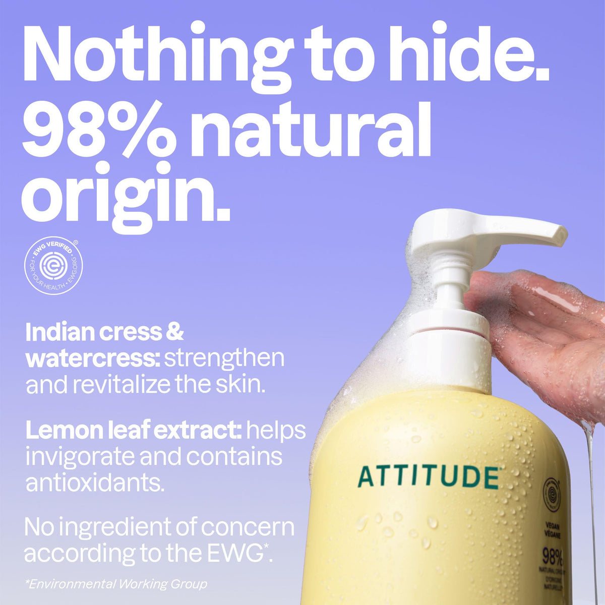 ATTITUDE creamy foam on hand demonstrating gentle lathering benefit
