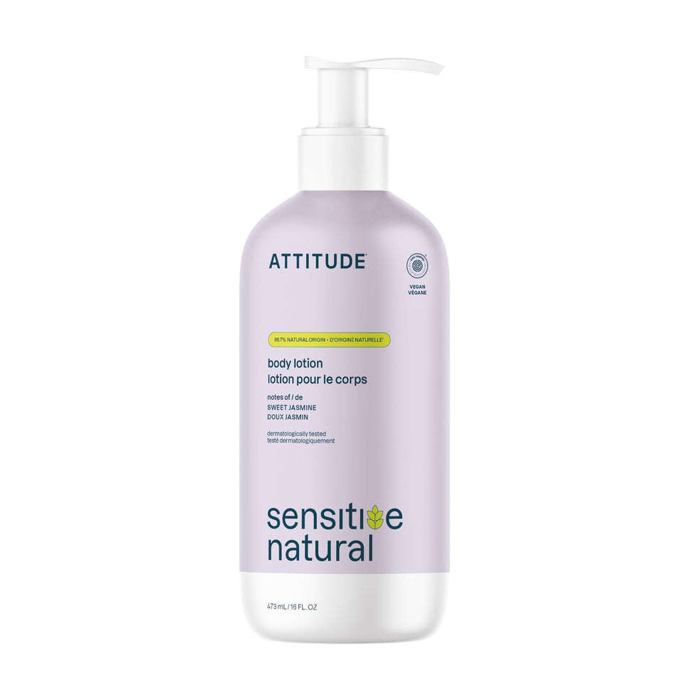 ATTITUDE front bottle showing chamomile jasmine scent and clean formula benefit