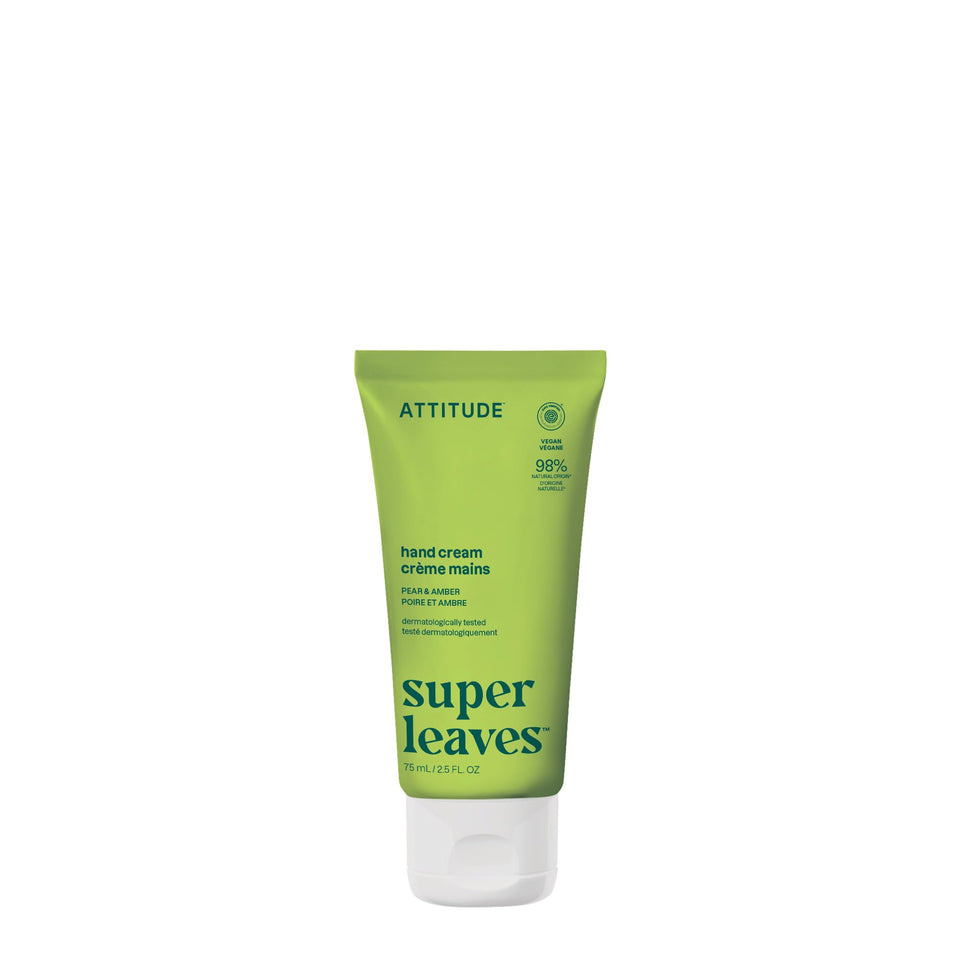 ATTITUDE front packaging showing pear amber hand cream benefits