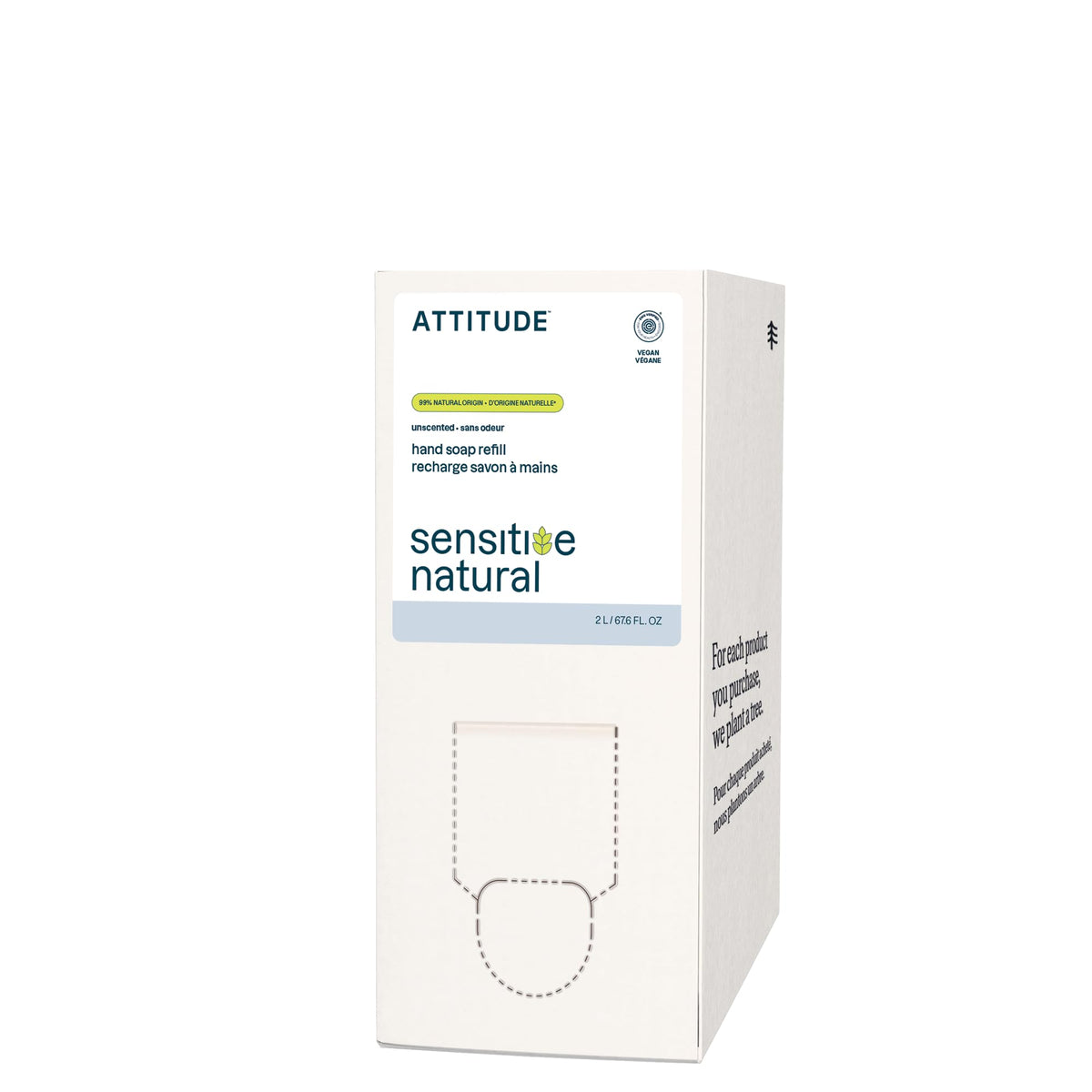 ATTITUDE front pouch showing unscented refill and volume benefit