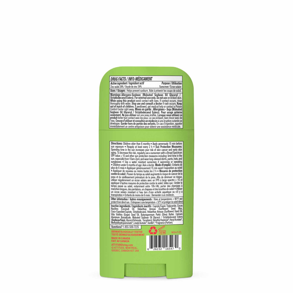 ATTITUDE kids sunscreen stick with watermelon and coconut props conveying fun summer scent